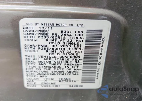 2012 Infiniti Fx35 z USA, uszkodzony, nr VIN JN8AS1MU2CM120644